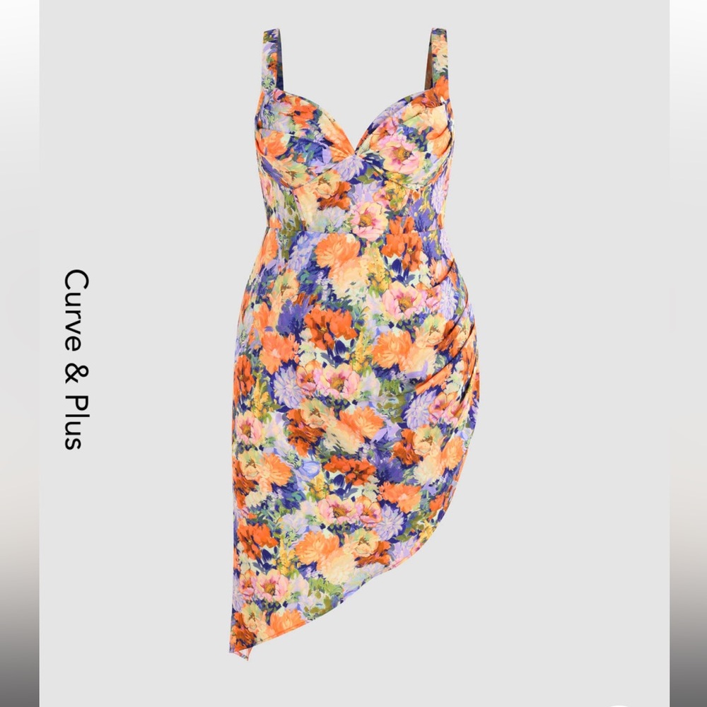 Curve & Plus Asymmetric Hem Floral Midi Dress